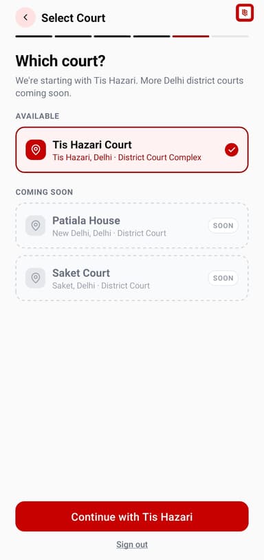 LLevo select court screen